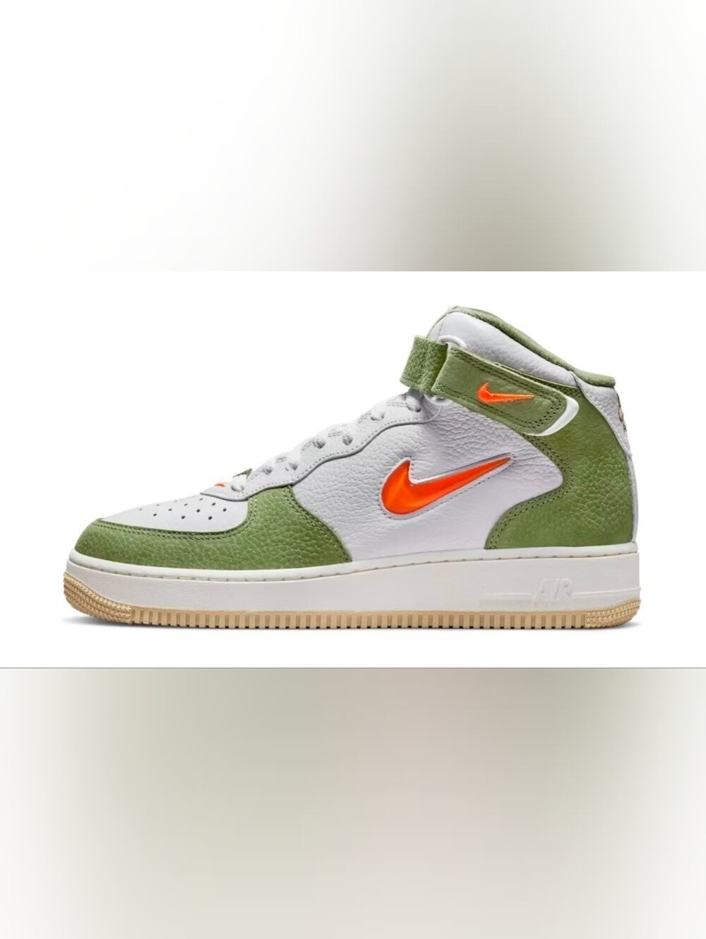 Nike High Top Sneaker - White, Olive & Orange Swoosh AIR FORCE 1 HIGH TOP